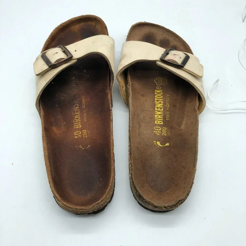Birkenstock Madrid BirkoFlor Sandals Slides Shiny Ivory 40 Womens US 9 Narrow - Picture 7 of 11